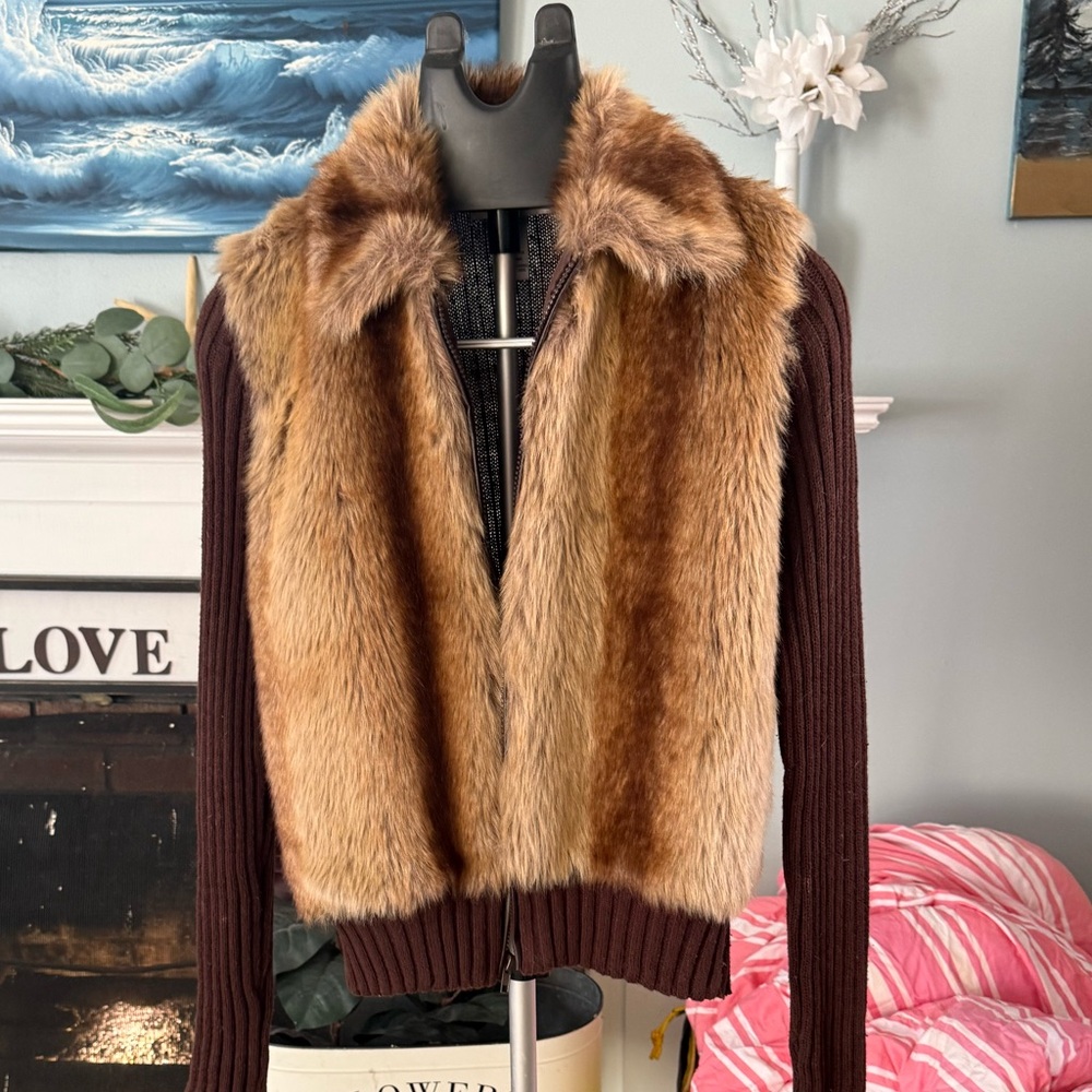 Lee Brown Faux Fur Front Zip Cardigan Jacket